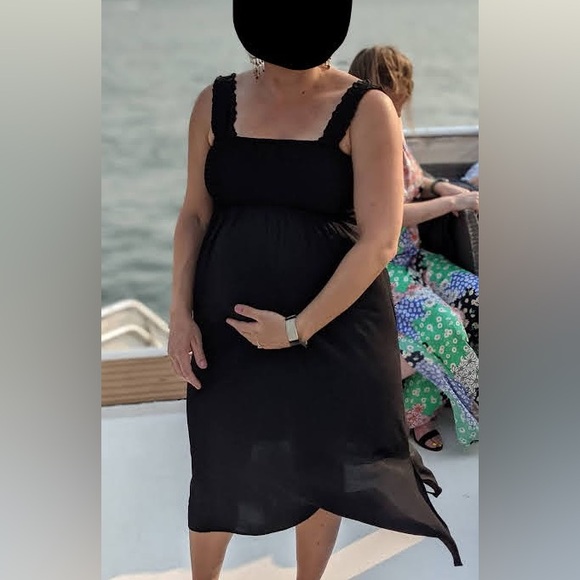 Seraphine Black Shirred Maternity Midi Dress - Picture 1 of 1